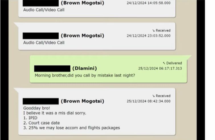 Chats between Vusimuzi Matlala and Brown Mogotsi. Photo:Screenshot