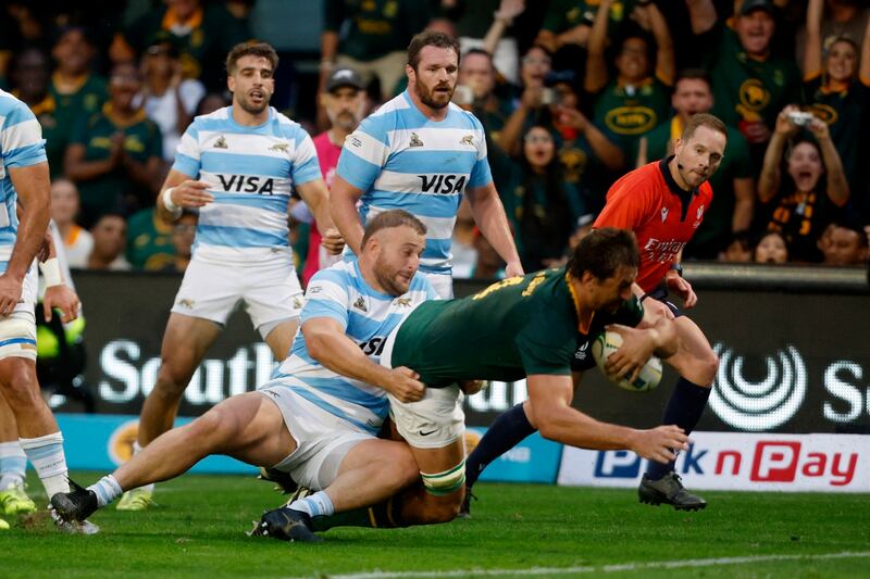 Eben Etzebeth drives his team forward during the Rugby Championship clash against Argentina in Durban last week. Picture: ROGAN WARD/REUTERS