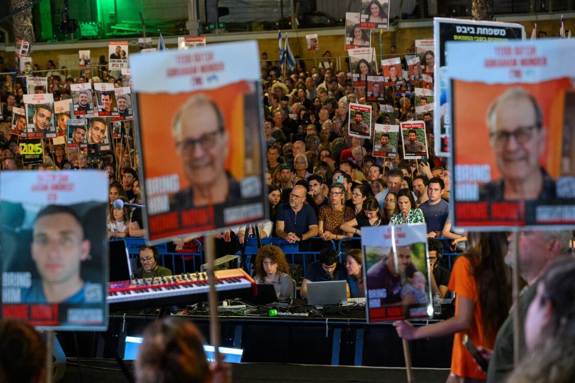 People participate in the “International Rally - United We Bring Them Home” rally in Hostage Square on May 18th, 2024 in Tel Aviv, Israel. Picture: GETTY IMAGES/ALEXI J ROSENFELD
